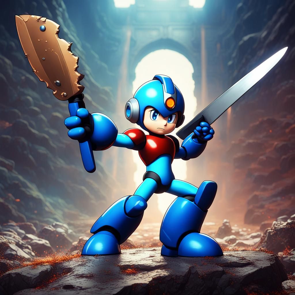 Mega Man with Machete: Detailed Matte Painting