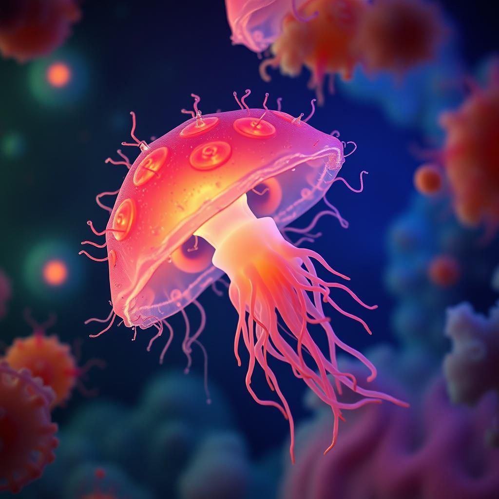 Ethereal Amoeba Colony in Glowing Medium