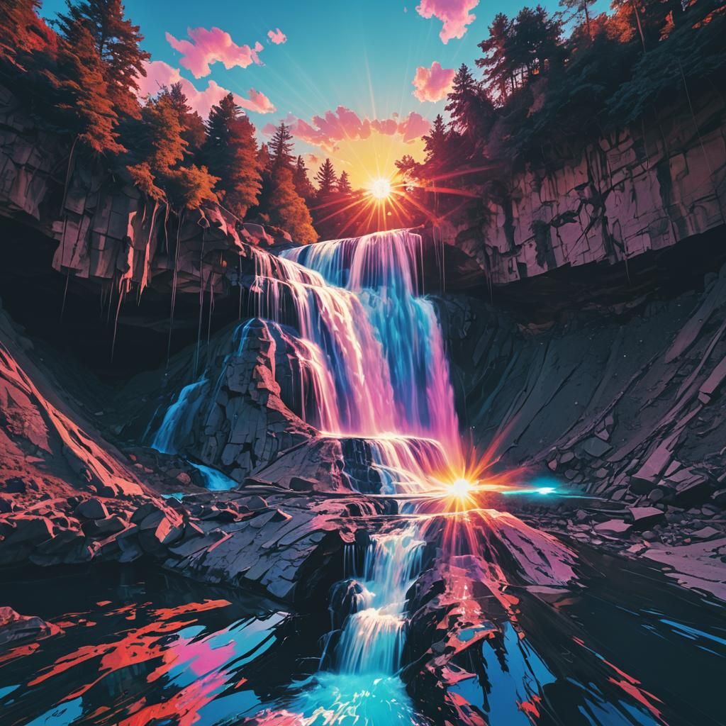 Epic Chrome Waterfalls in Synthwave Style