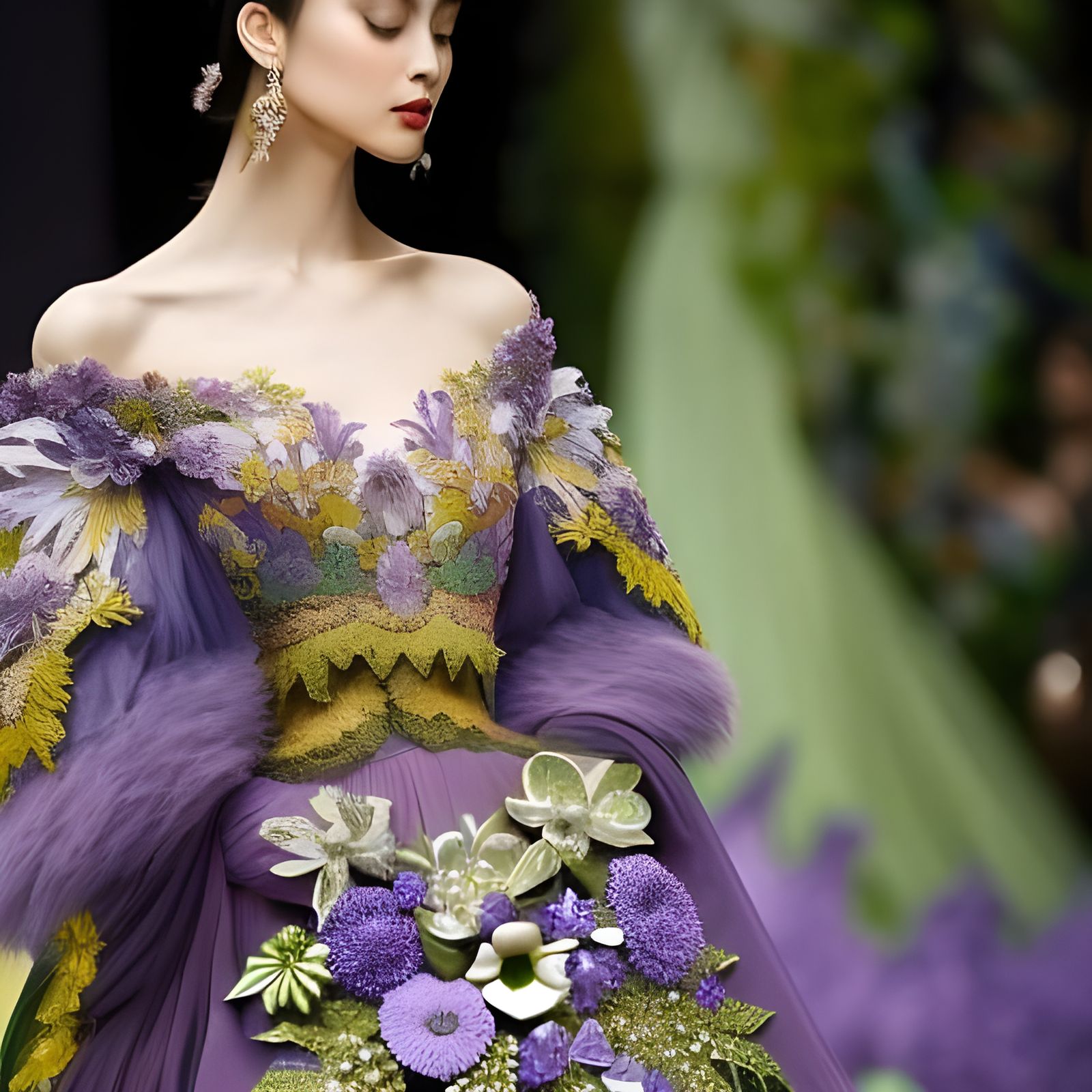 Flora Goddess in Baroque Style with Purple Flowers