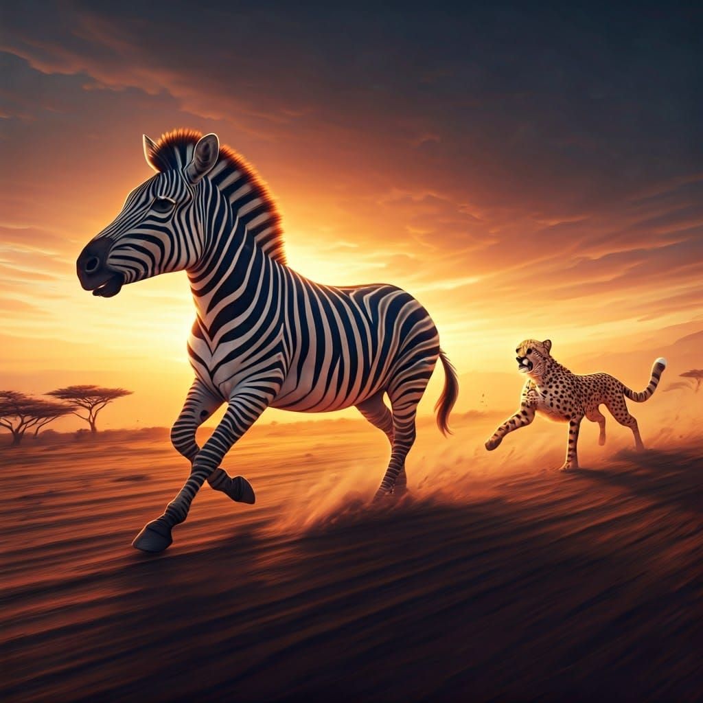 Majestic Zebra Escapes in Vibrant Sunset Chase