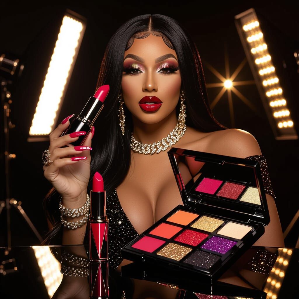 Glamorous Celebrity Woman Poses with Bardi Beauty Makeup