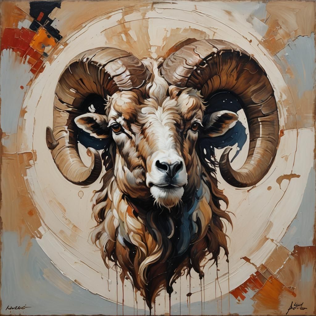 Abstract Aries Head Logo in Oil Painting Style