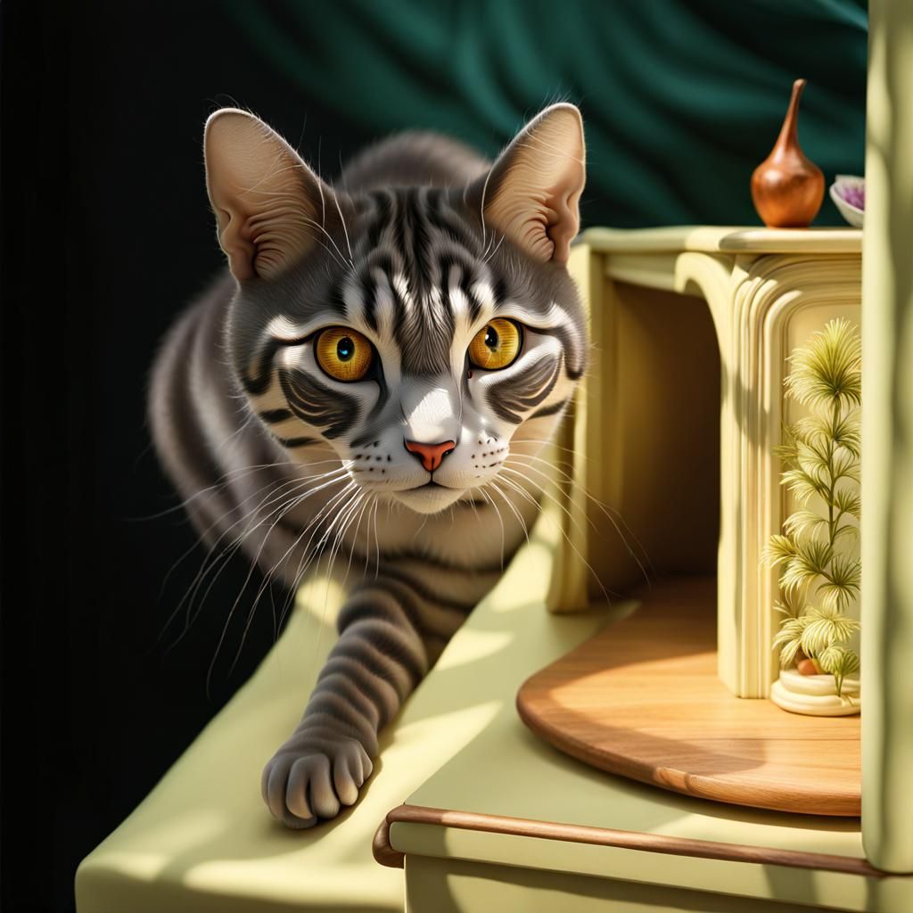 Cats on Antique Furniture with Dreamlike Lighting