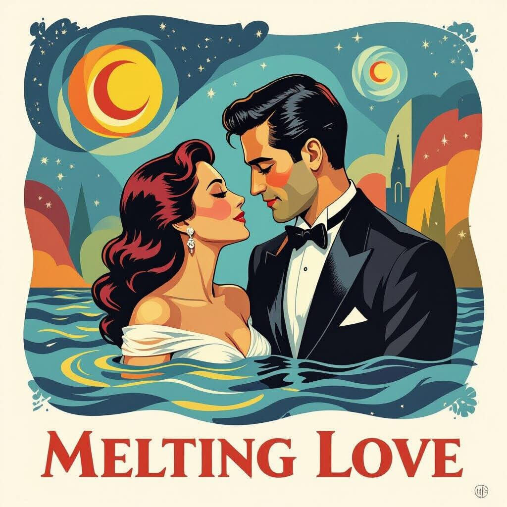 Surreal Melting Love Movie Poster in Picasso Style