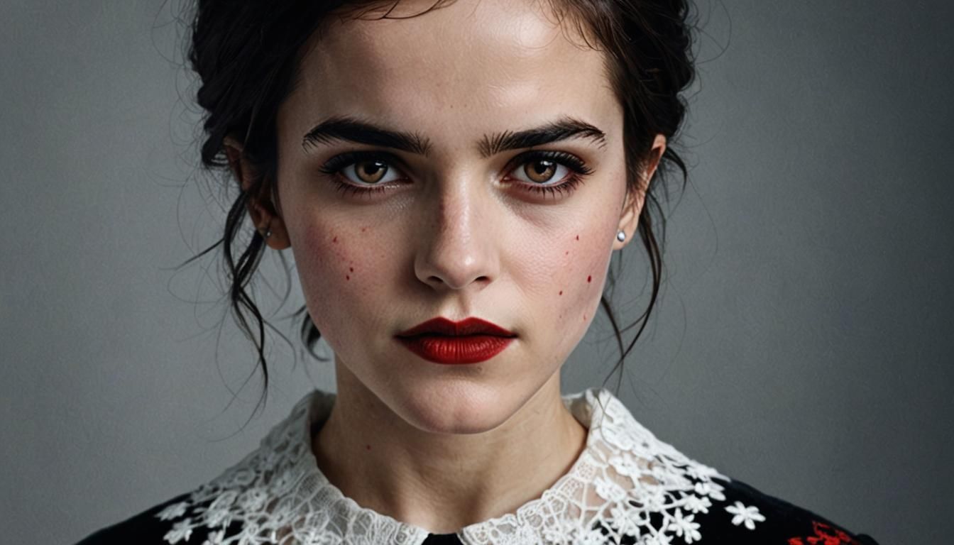 Striking Portrait with Raven Hair and Red Lips
