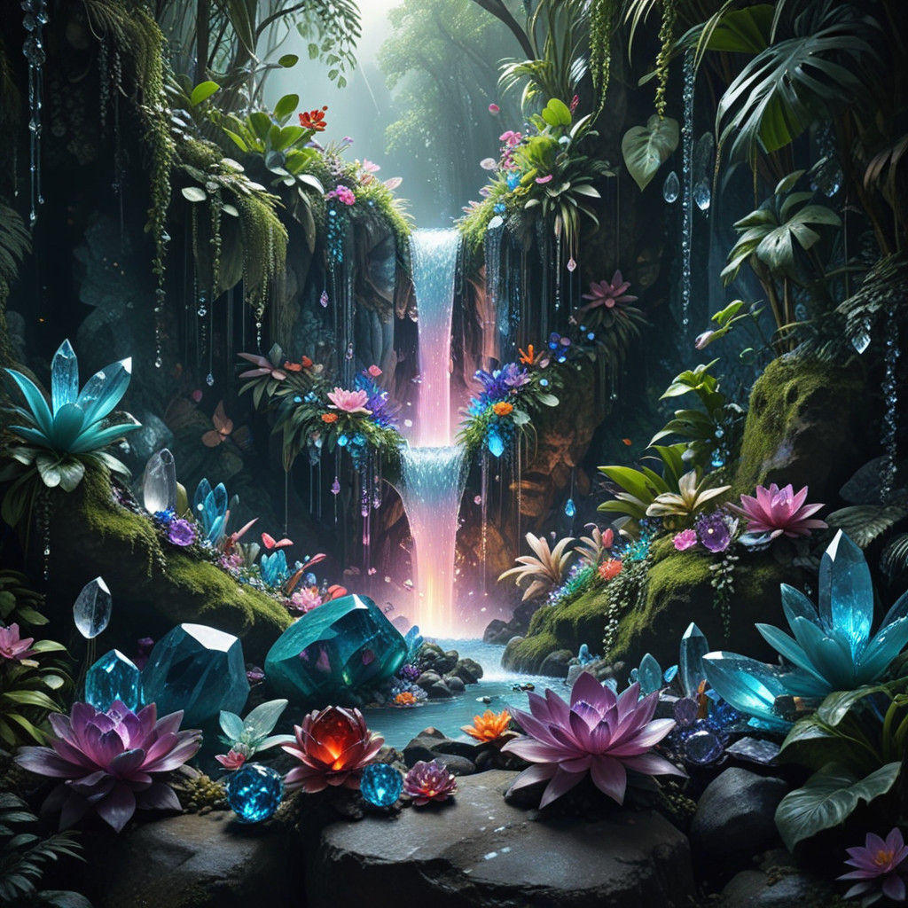Vibrant Gemstone Jungle Oasis in a Glasslike World