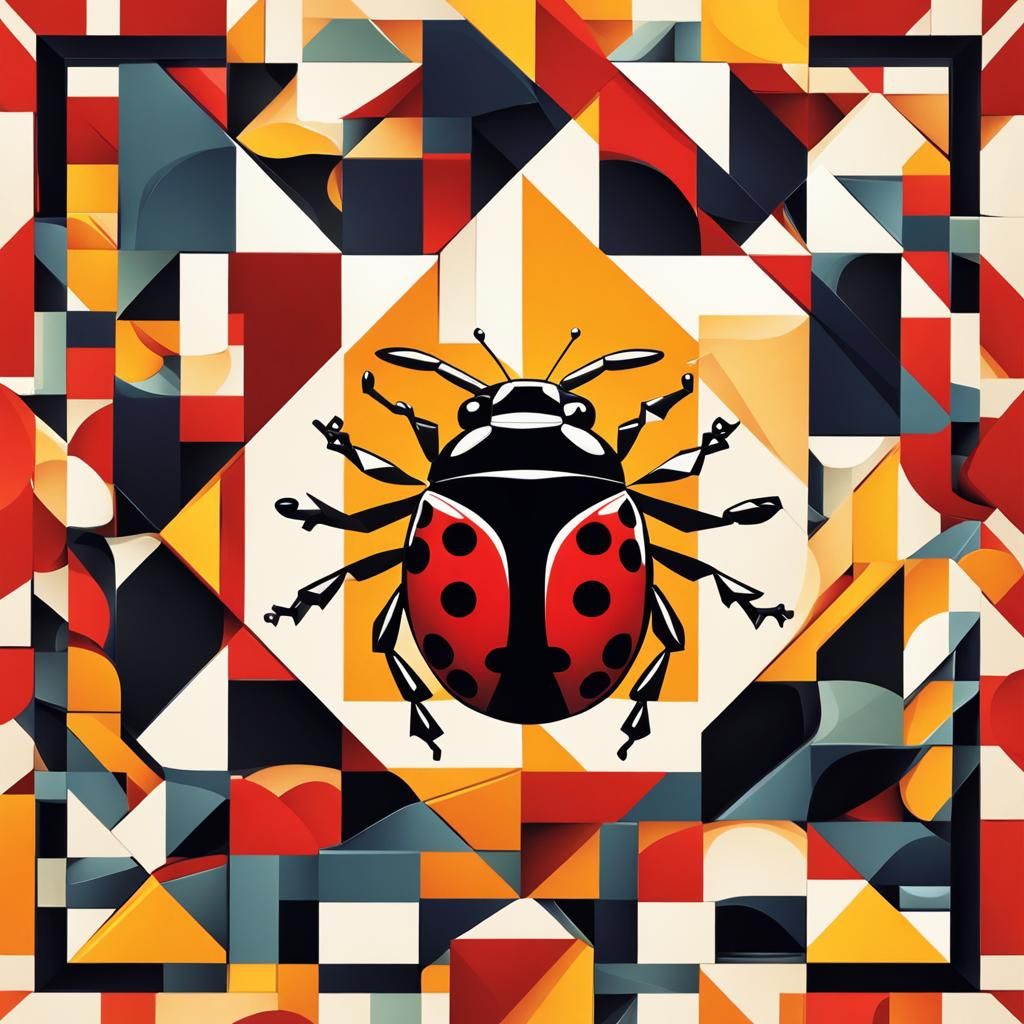 Cubist Ladybug: Geometric Fauvism Art Deco Painting