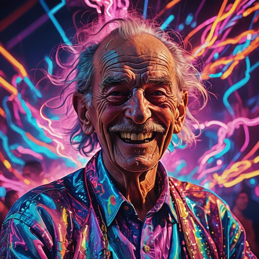 Old Man's Rave: Vibrant Digital Art Portrait