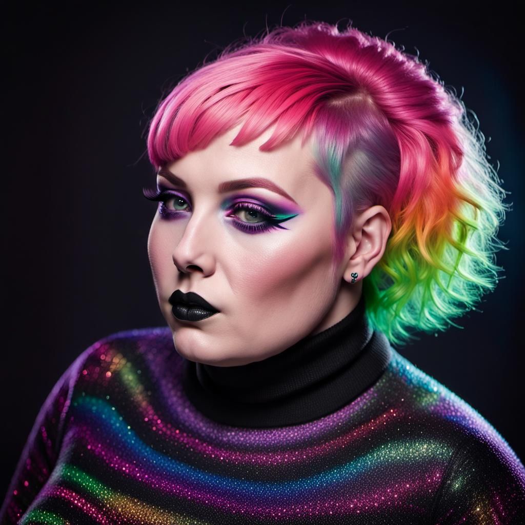 Punk Woman with Pink Hair at Neon Rave