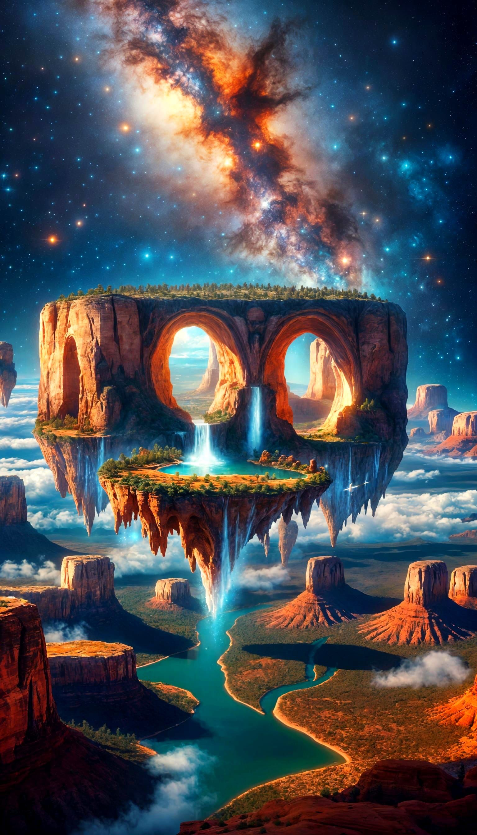 Floating Island with Arches and Cosmic Gateways