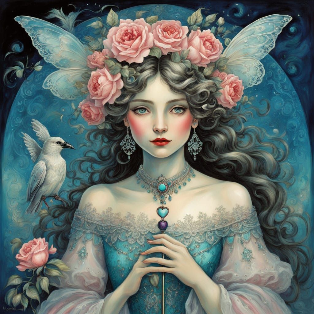 Regal Russian Lady in Whimsical Fantasy Scene