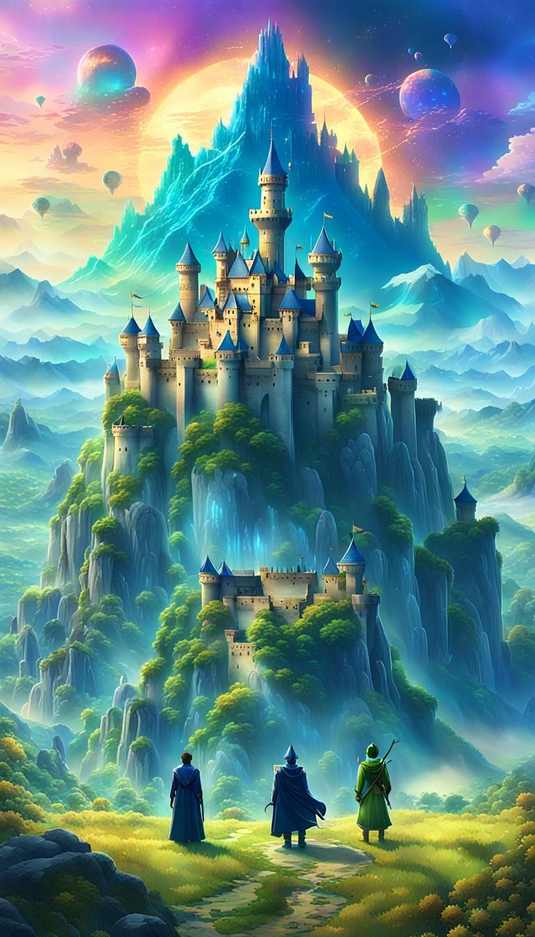 Magical Game Characters in Epic Fantasy Landscape