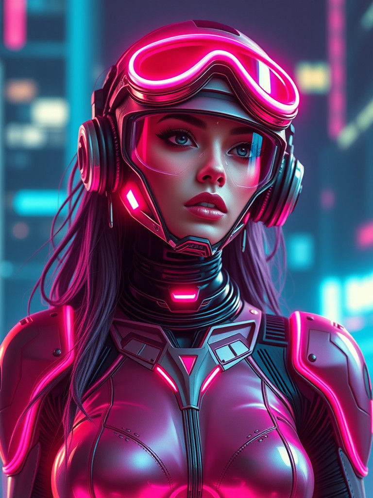 Synthwave Neon Cyborg Superhero Image