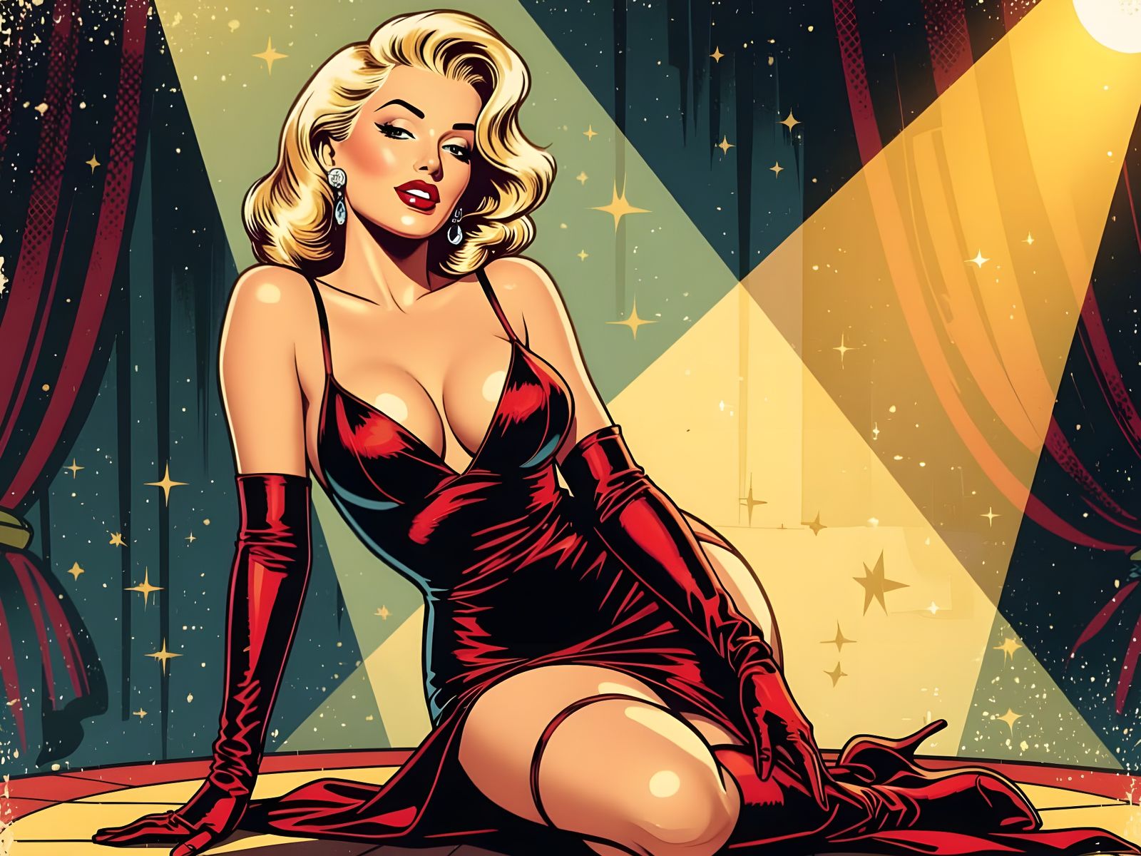 Marilyn Monroe Pin-Up Showgirl on Vintage Stage