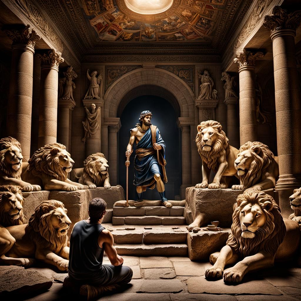 David in the Lions' Den: Hyperrealistic Bible Scene