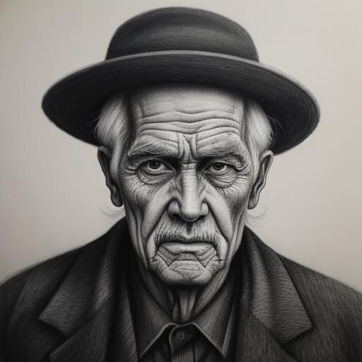Hyperdetailed Charcoal Drawing of an Old Man
