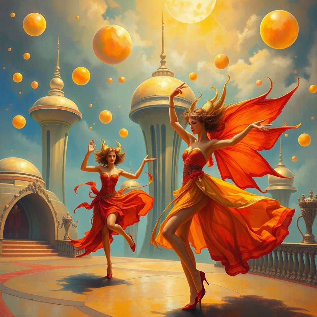 Vibrant Dancers Celebrate in a Futuristic City