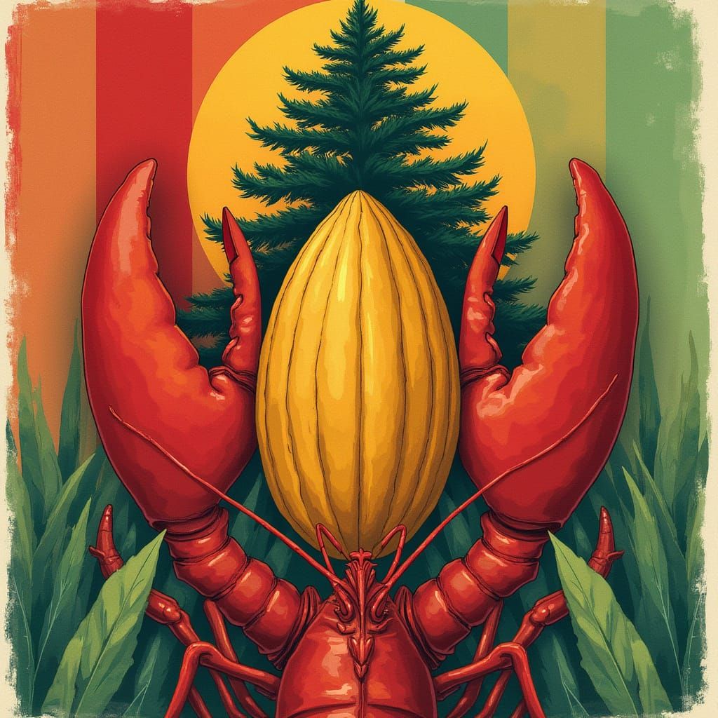 Flag with Cocoa Bean in Stylized Geometric Art