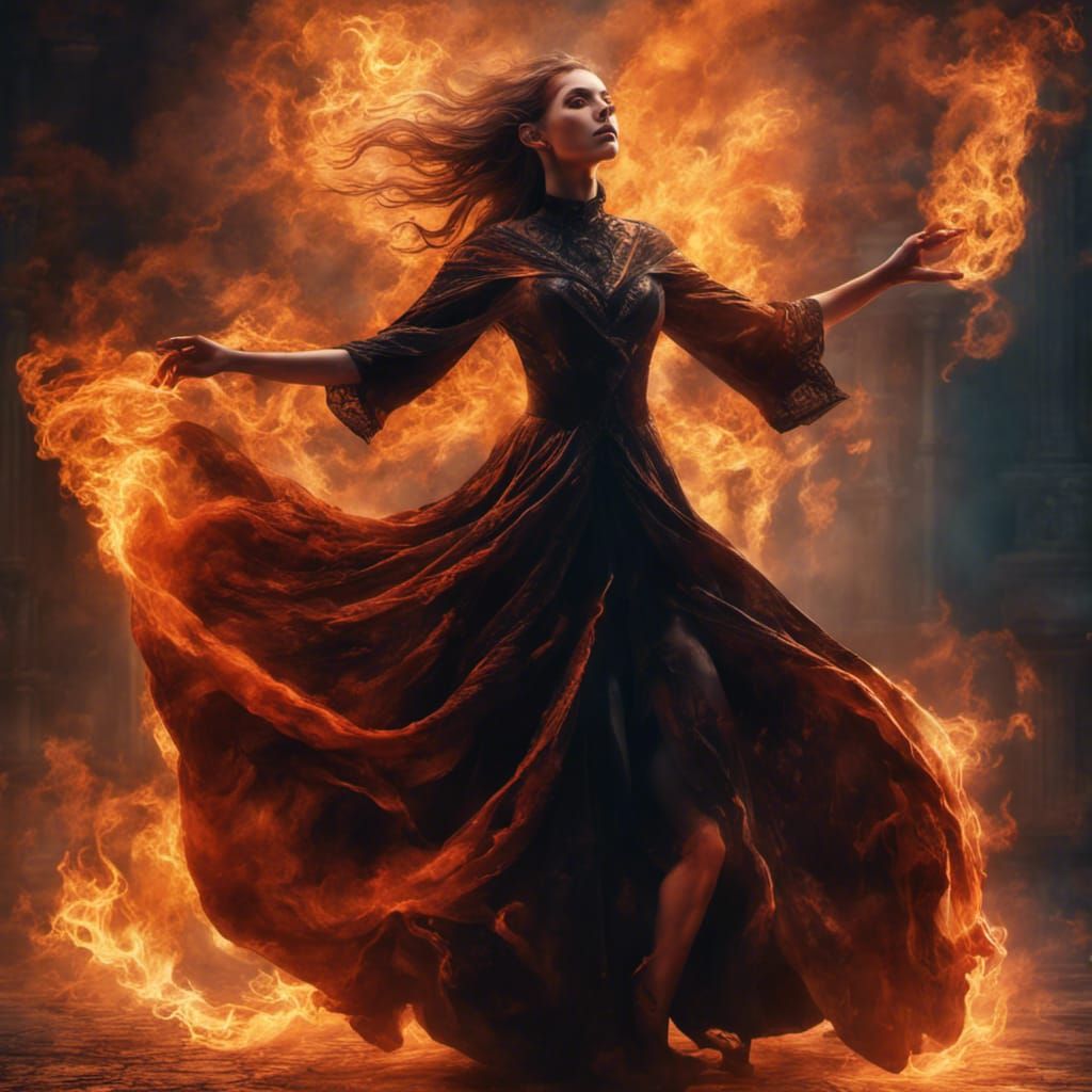Levitating Sorceress in Black Flame Cape