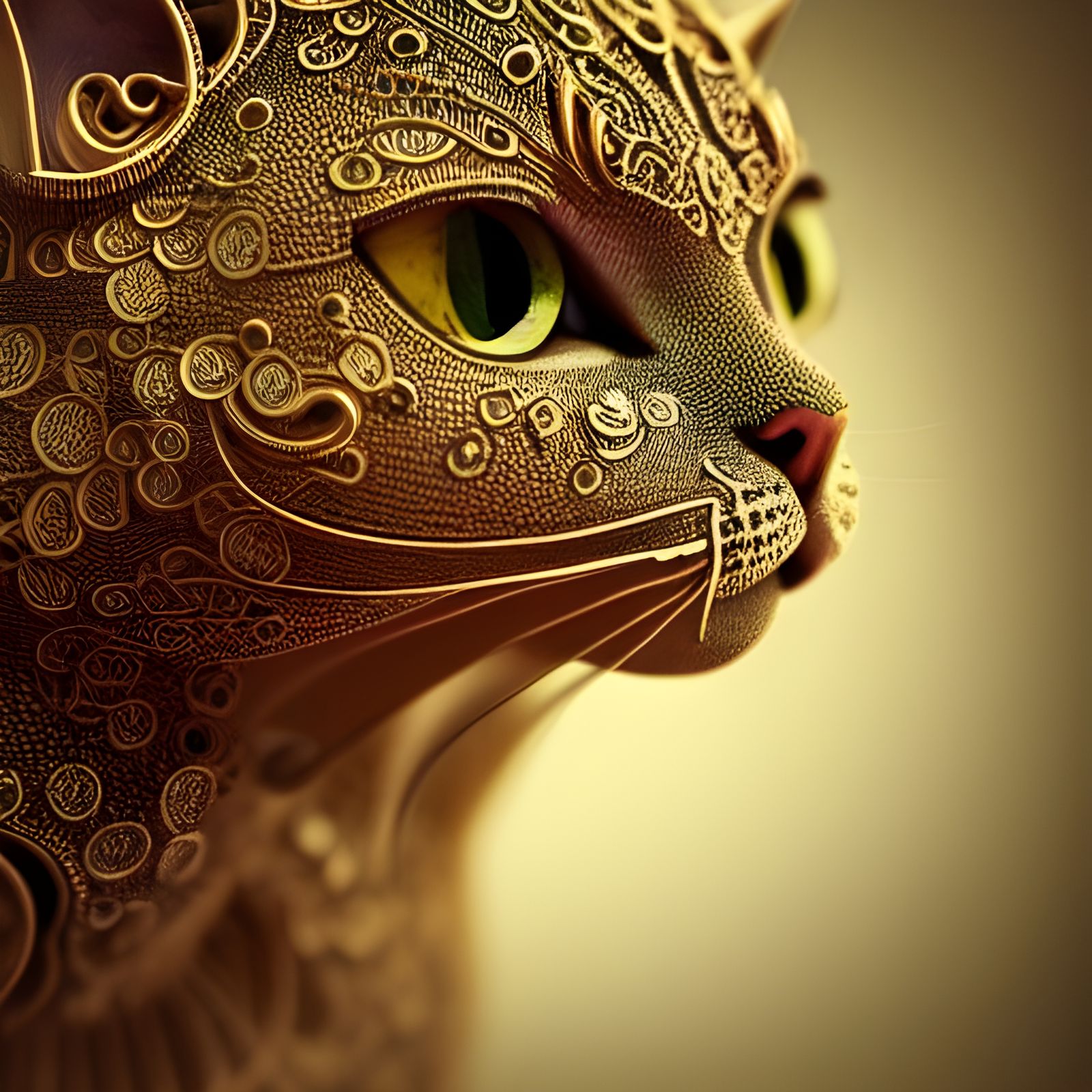 Ornate Cat Sculpture with Intricate Background