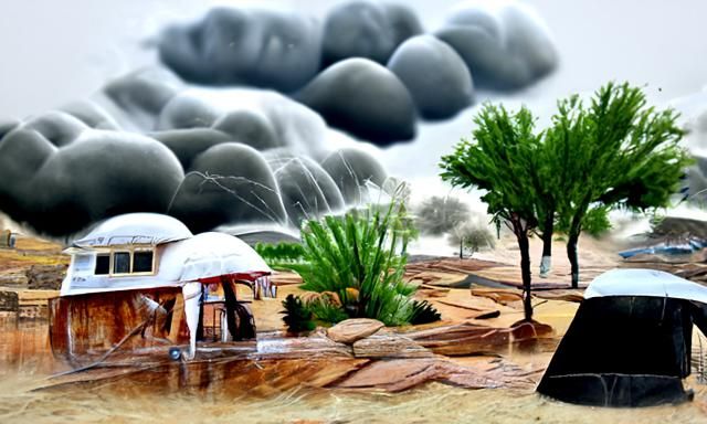 Rainman in Arid Landscape: Photorealistic Digital Art