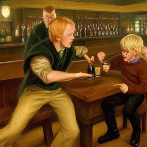Harry Potter and Draco Malfoy Duel: Oil Painting