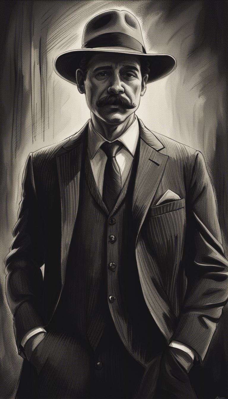 Man in Suit: Black and White Pencil Sketch
