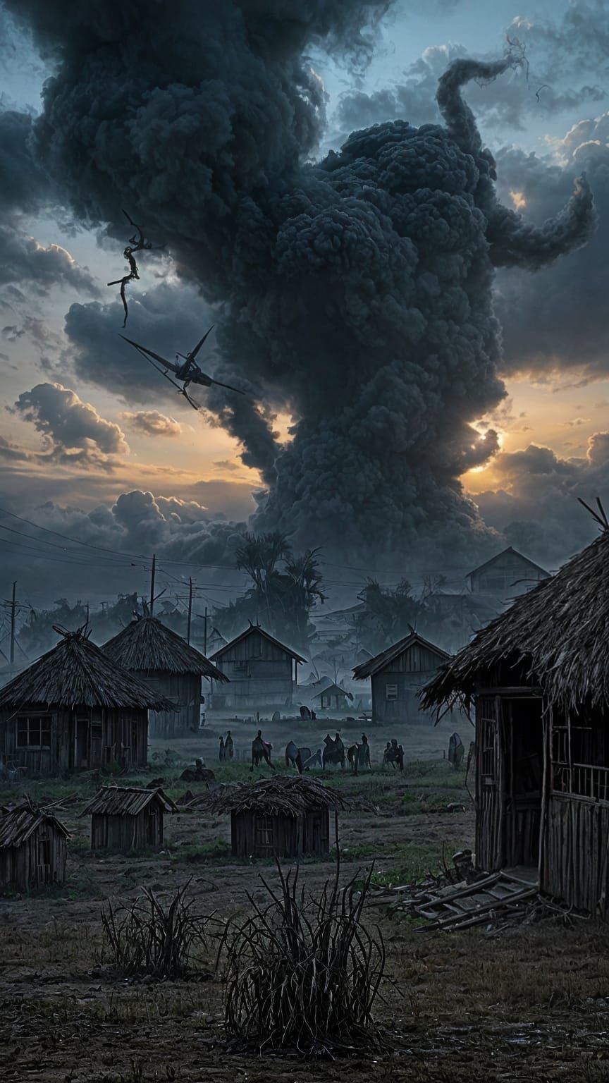 Eerie African Village at Dusk, Ominous and Abandoned