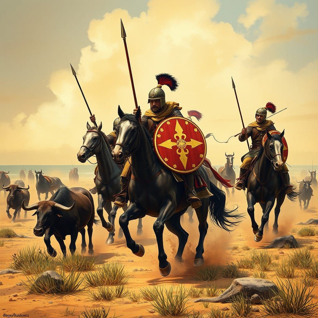 Wild Horses and Men in Camargue Landscape Amidst the Sand an...