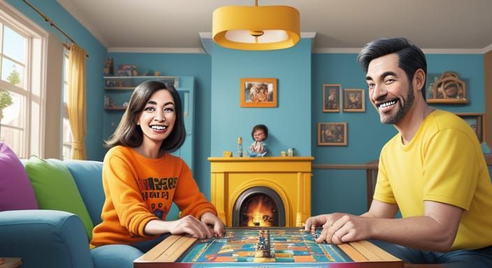 Happy Family Playing Board Game in Cozy Living Room