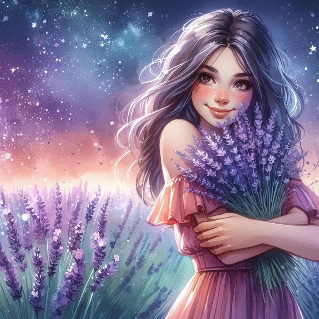 Girl with Lavender Bouquet in John Bauer Style