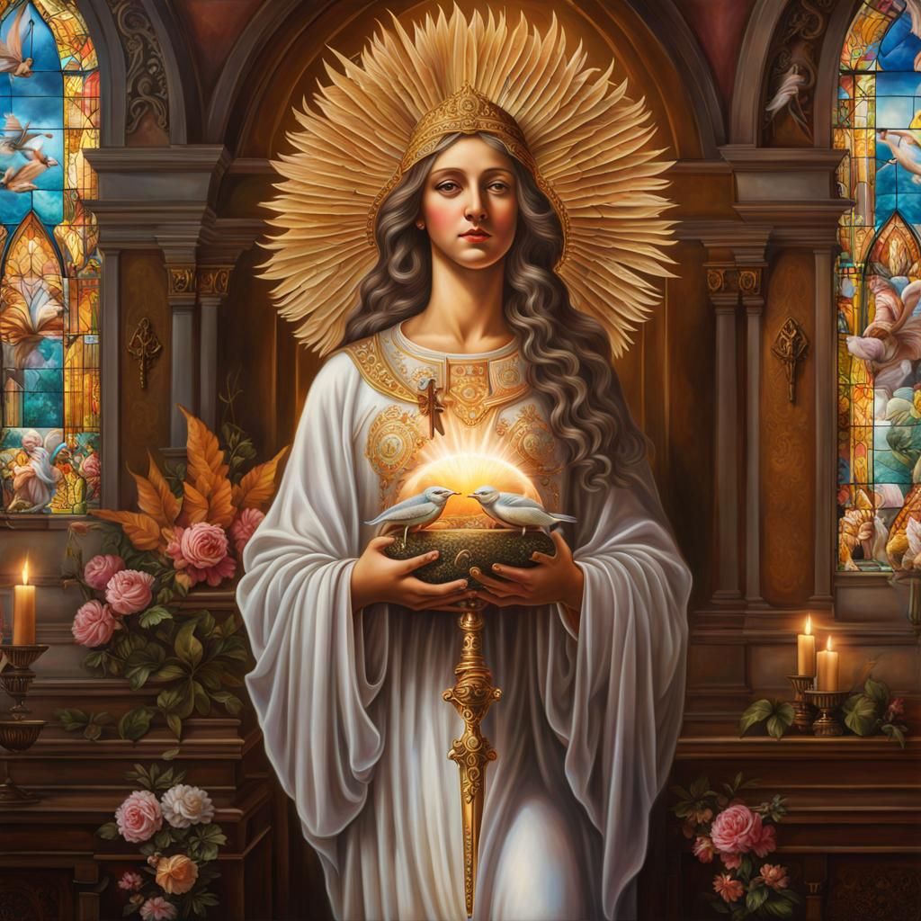 Hyperreal Angel with Fish in Church Tabernacle