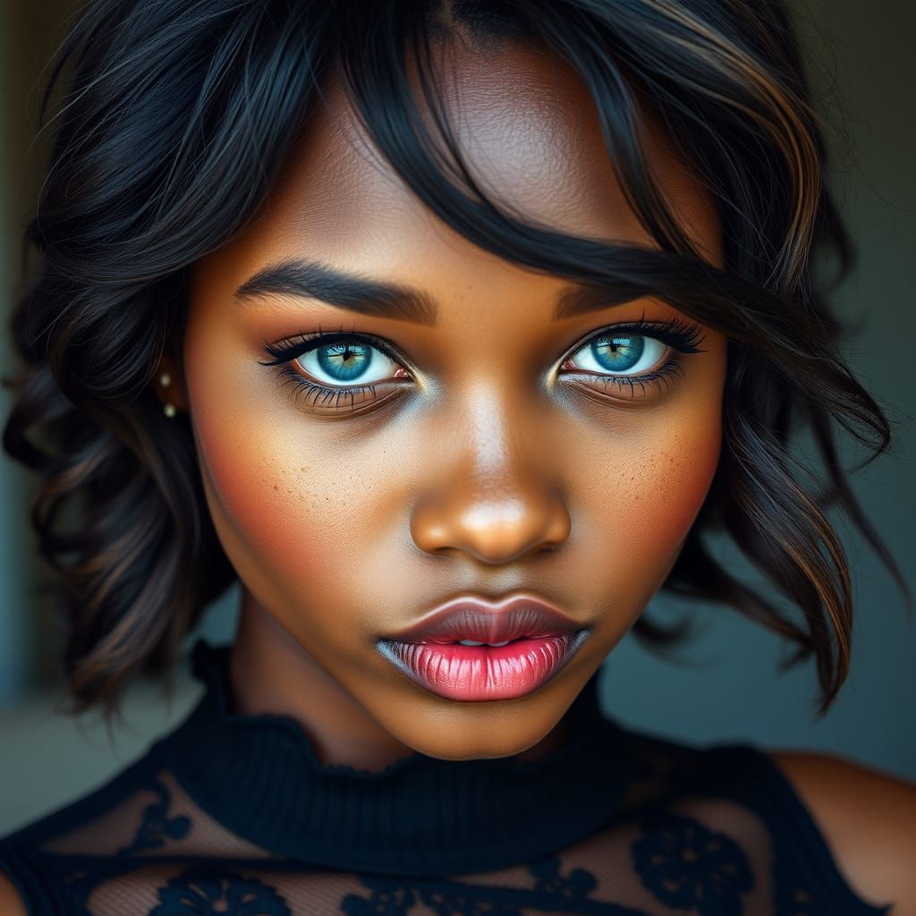Beautiful Afro-American Woman Portrait in Realistic Style