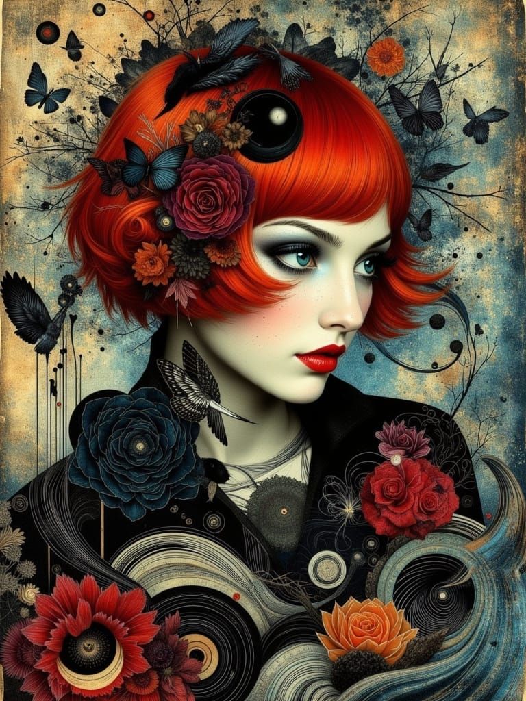 Gothic Abstract Portrait in Surreal Retro Style