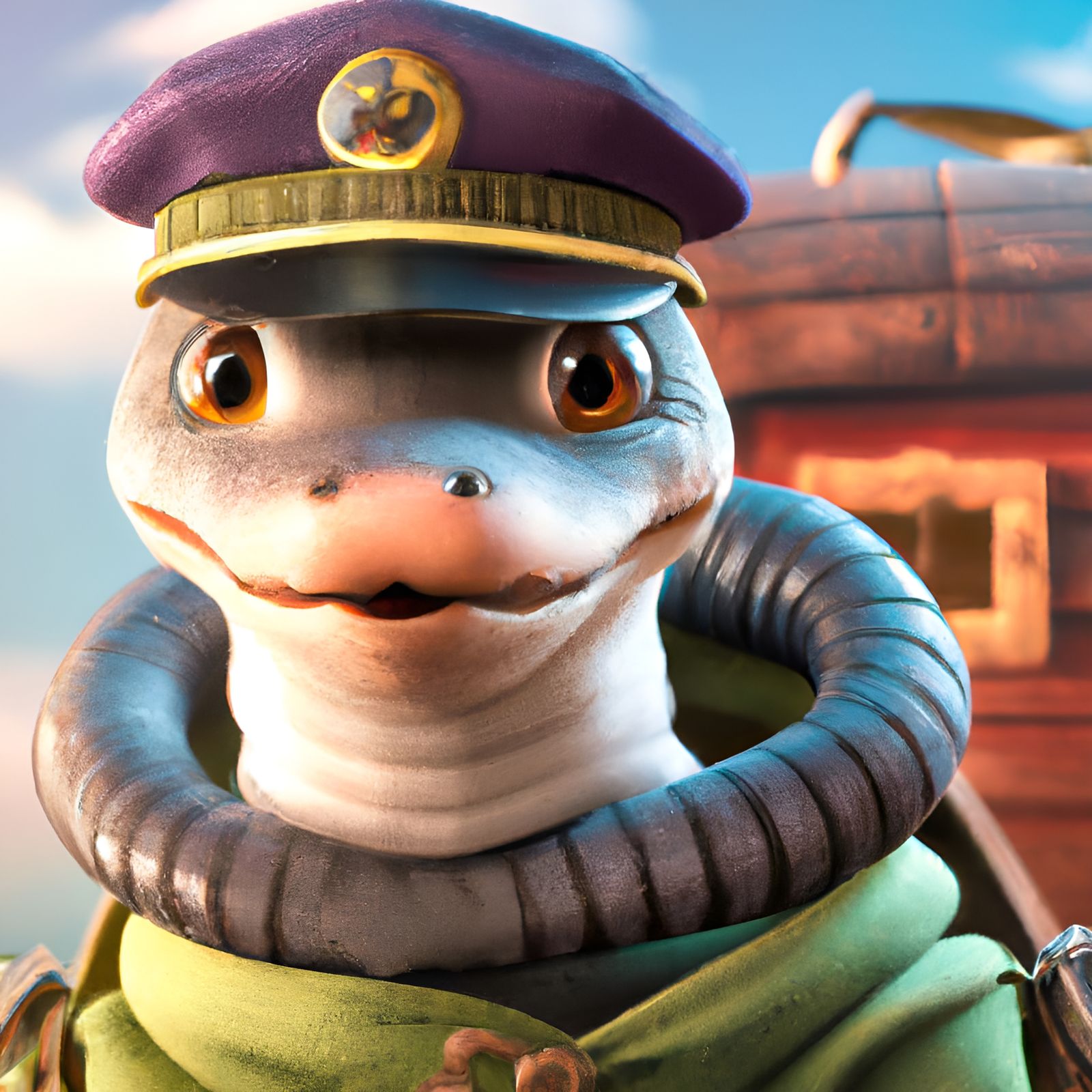 Adorable Snake Pilot in Detailed 3D Render