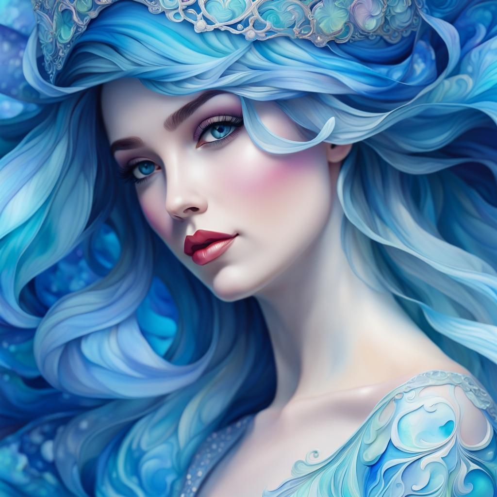 Ocean Princess in Baby Blue Art Nouveau Style