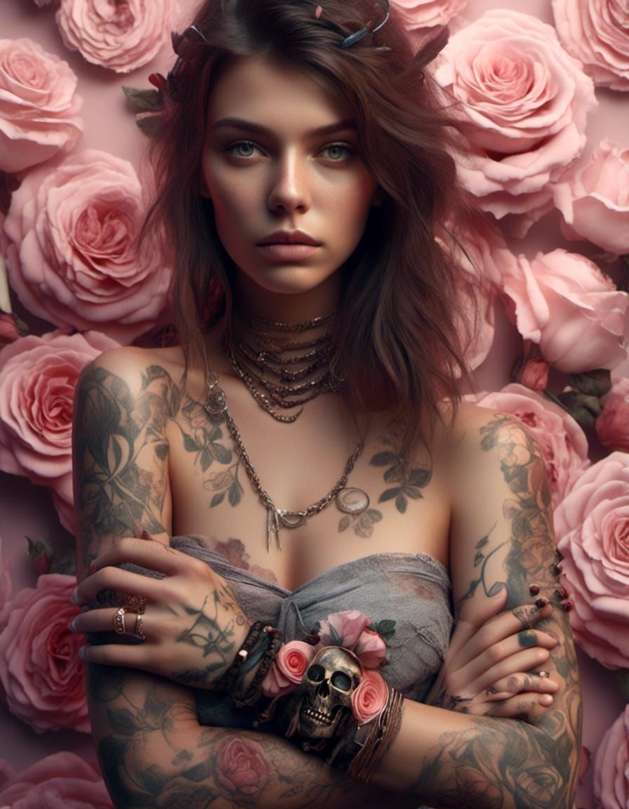 Rose and Skull Tattoo in Hyperrealism Style
