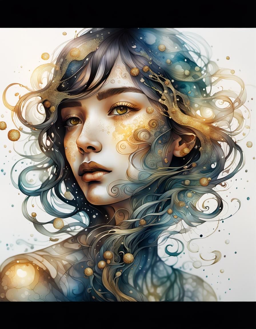 Melancholic Woman in Swirling Ink: Surreal Macro Shot