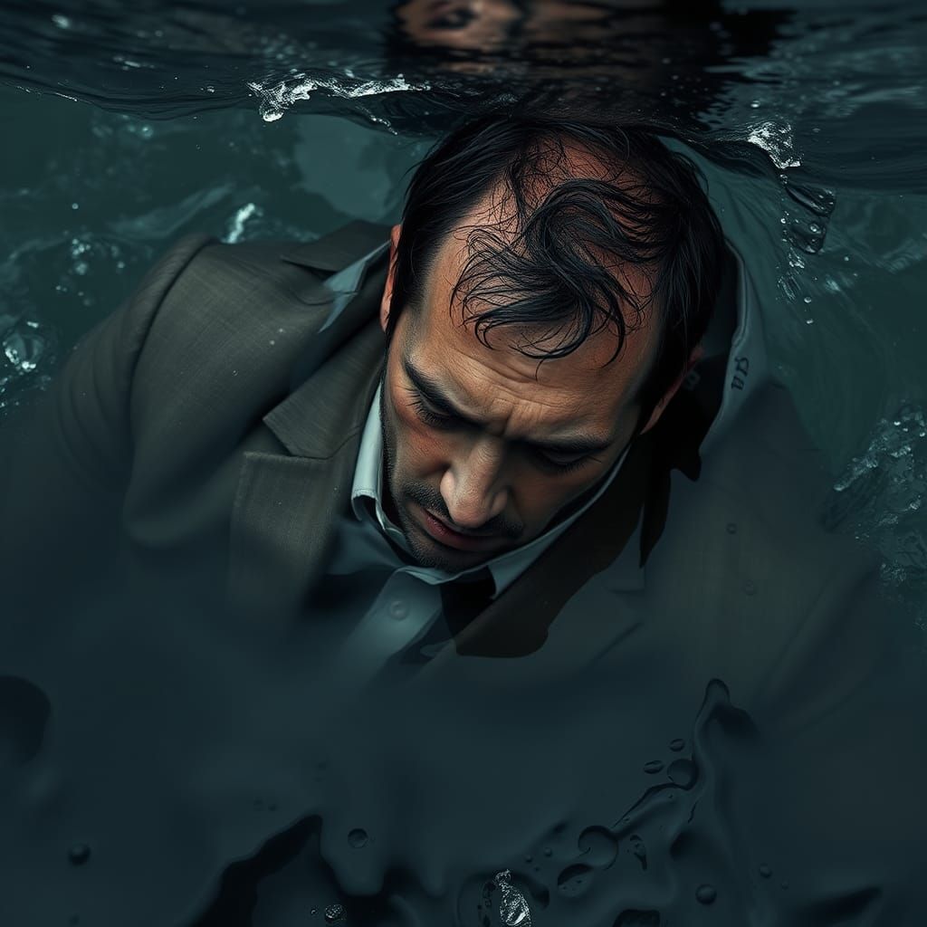 Man in Water: A Hyperrealistic Study in Despair