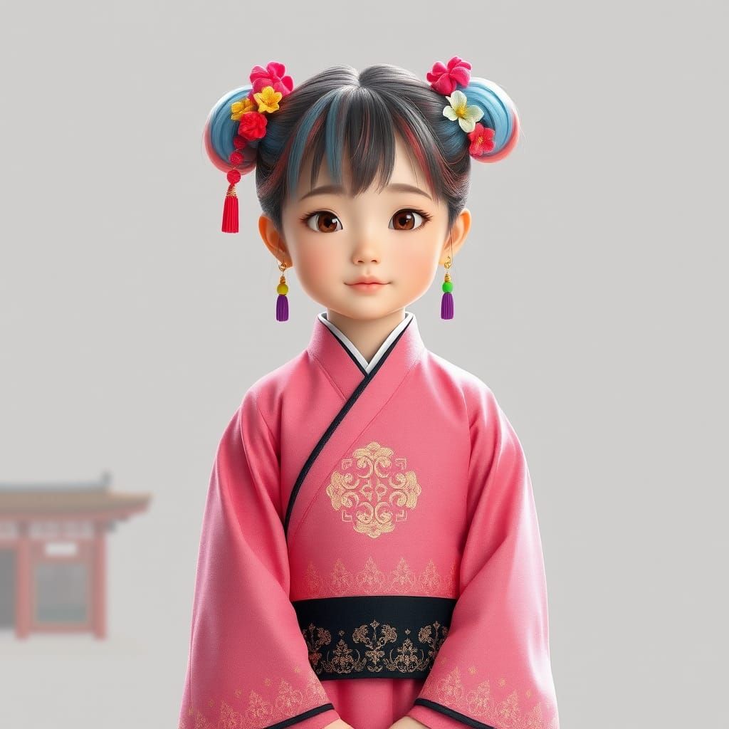 Little Girl in Hanbok: 3D Anime Art