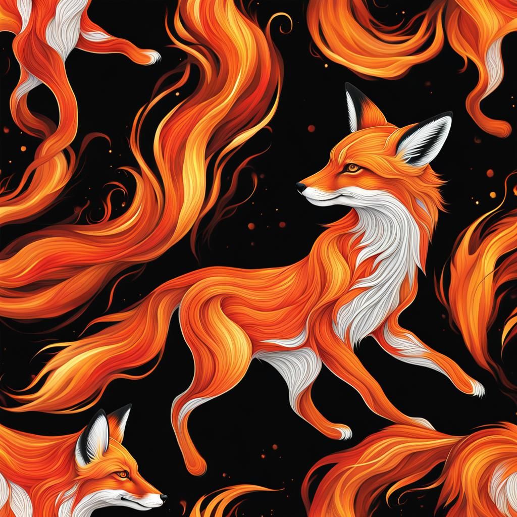 Fiery Fox: A Dynamic Display of Ethereal Flames