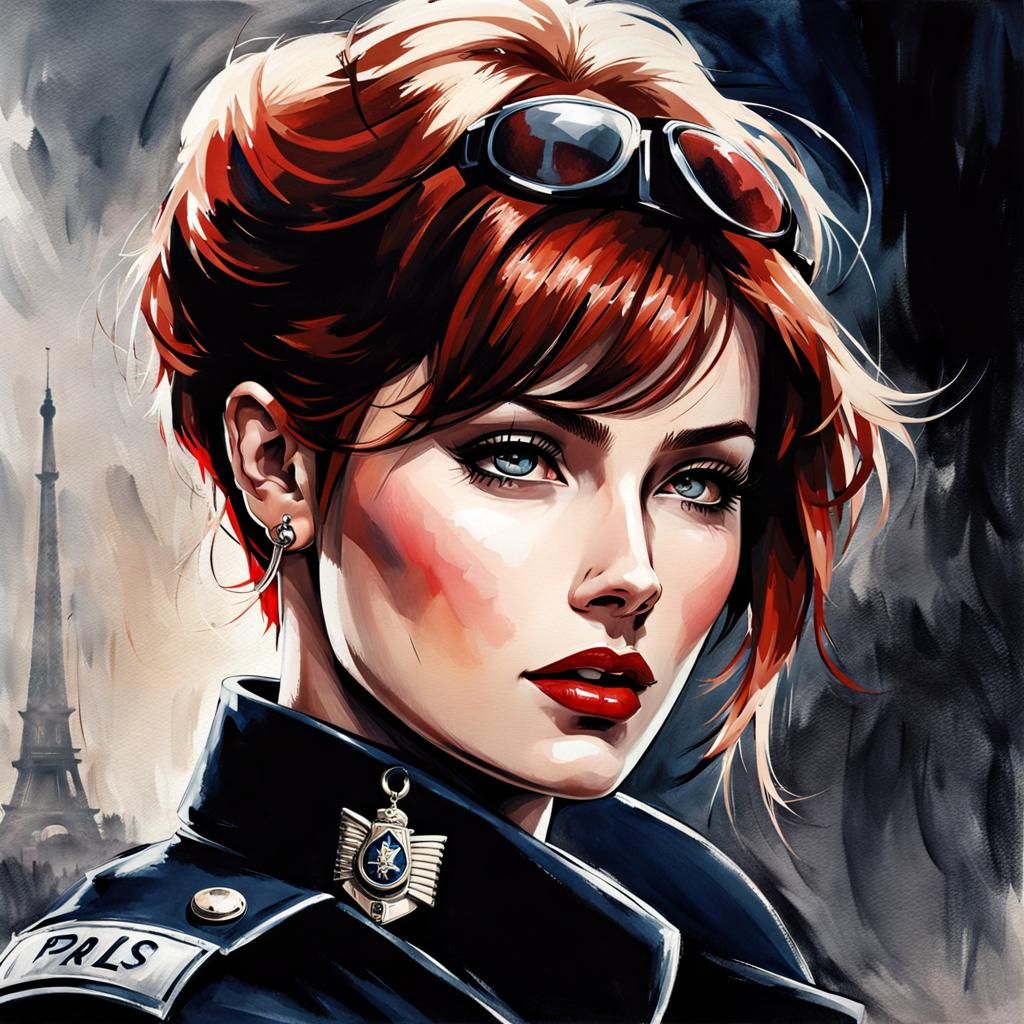 Portrait of Alluring Policewoman in Gothic Art Style