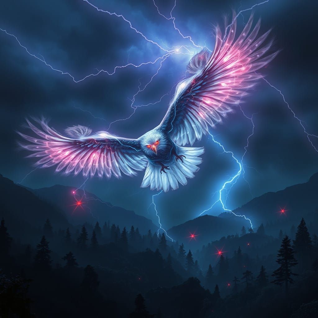 Mystical Eagle Soars Through Stormy Night Sky