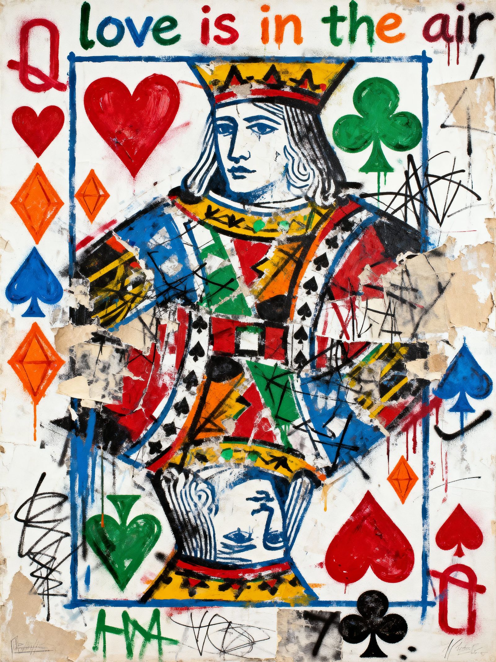 Deconstructed Playing Cards and Hearts in Graffiti Style