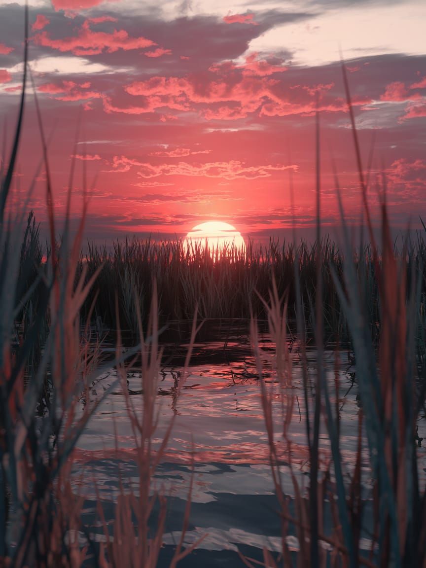 Epic Sunset Behind Tall Grass in HDRi