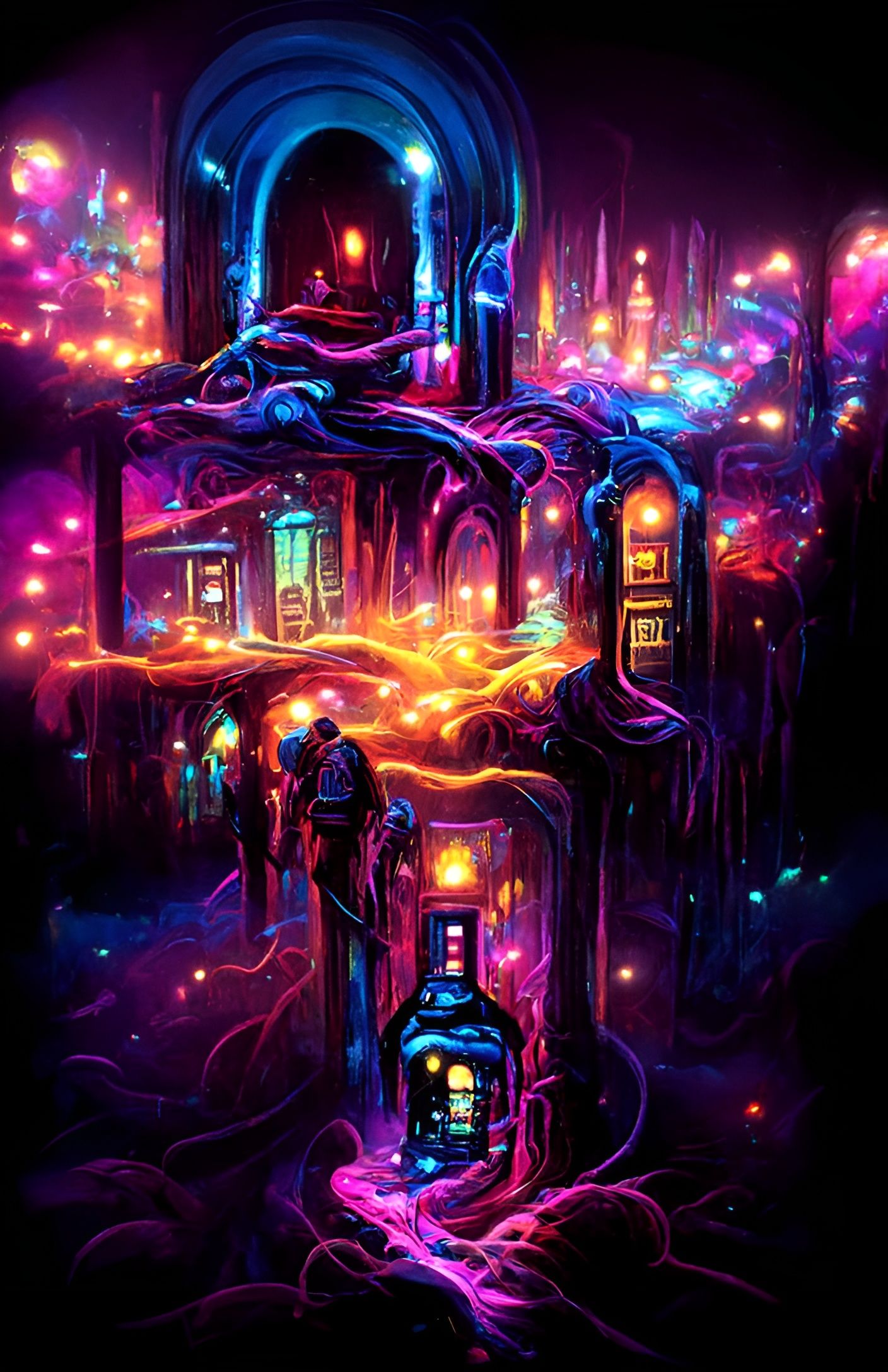 Neon Fantasy Tavern Cellar in UV-Luminescence