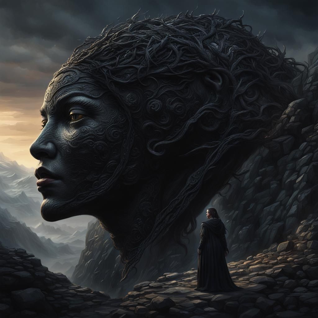 Sensual Woman on Bone Mountain: Dark Fantasy Art