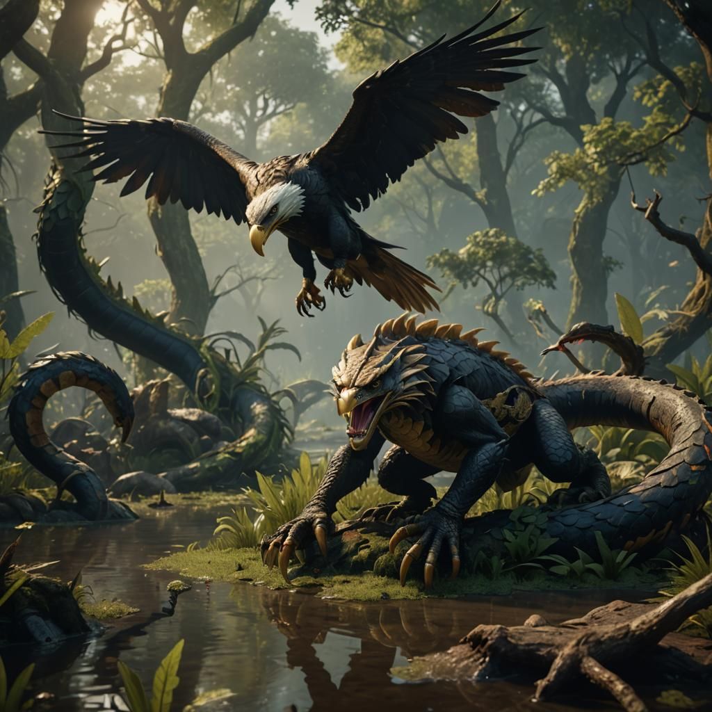 Eagle vs Cobra Dragon in 3D Game Cinematic