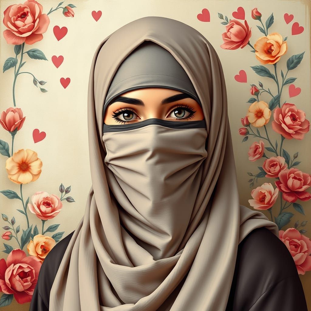 European Hijabi Businesswoman Portrait with Flowers